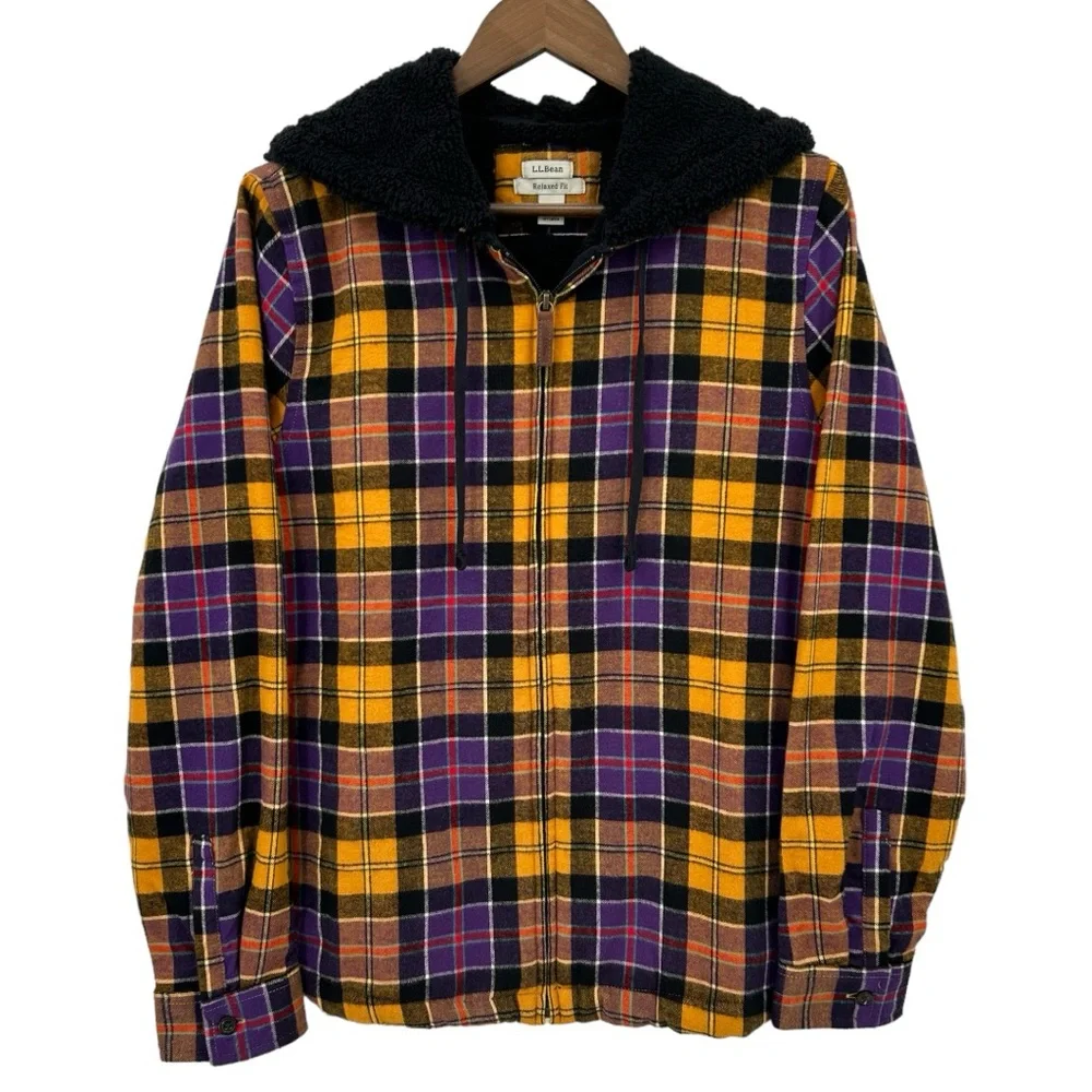 L.L. Bean Women's Scotch Plaid Flannel Shirt, Sherpa-Lined Hoodie Size Medium - Picture 10 of 10